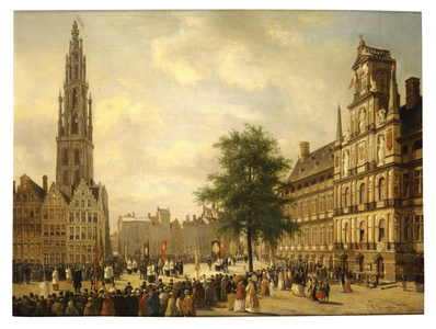Procession on the Grand Place of Antwerp, 1848 (oil on canvas)