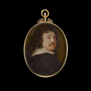 Portrait miniature of John Tufton, 2nd Earl of Thanet, wearing dark robes and lawn collar, his hair worn long, c.1640 (watercolour on vellum )