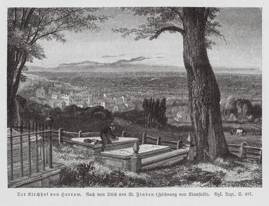 Harrow churchyard, London (engraving)
