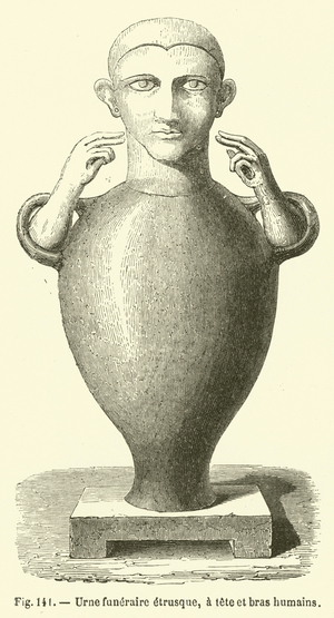 Urne funeraire etrusque, a tete et bras humains (engraving)
