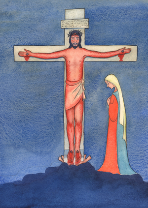 Those friends of Christ today who cannot be bothered to go to Mass act like those friends of Christ, long ago, who ran away when Christ was arrested and crucified., 2004 (w/c on paper)