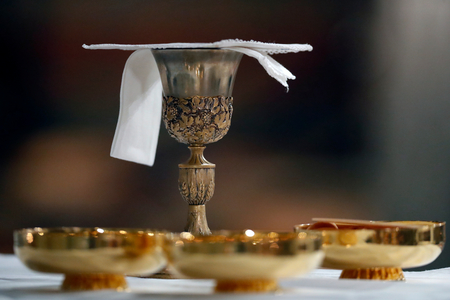 Basilica of Our Lady of Geneva.  The Eucharist table with the liturgical items.