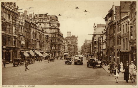 St Mary's Street in Cardiff (b/w photo)