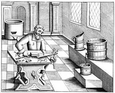Checking the quality of Saltpetre (Nitre, Potassium Nitrate, or KN03). Saltpetre is the principal ingredient in gunpowder, and is still used in the preservation of some foods. In medicine it was used internally as a diuretic, but now is only used externally for a number of conditions, such as asthma. From 1683 English edition of Beschreibung allerfurnemisten mineralischen Ertzt, Lazarus Ercker, (Prague, 1574). Copperplate engraving.