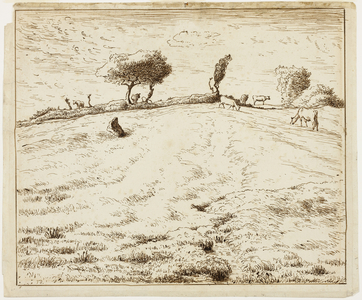Landscape - Hillside in Gruchy, Normandy, 1869-70 (pen & brown ink on cream laid paper)