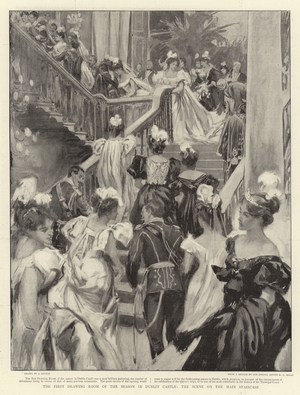 The First Drawing Room of the Season in Dublin Castle, the Scene in the Main Staircase (litho)