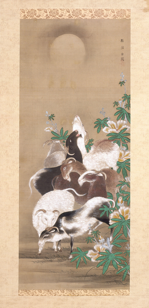 Goats and Moon (ink & colour on silk)