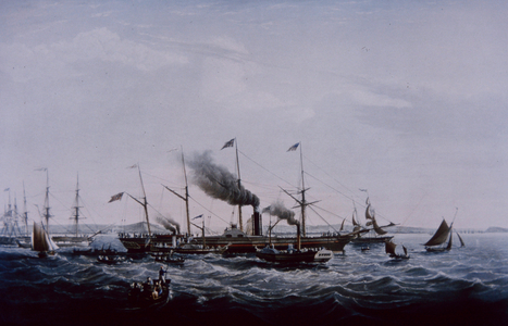 Great Western steamship, designed by Brunel, completed in Bristol 1837 (colour litho)