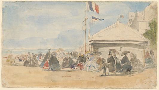 Beach House with Flags at Trouville, c.1865 (Watercolour over graphite)