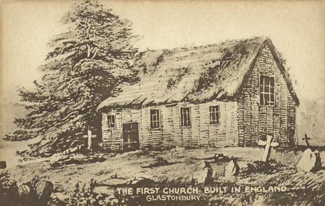 First church built in England, Glastonbury (litho)