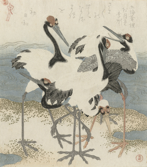 Cranes by the water, c.1816 (colour woodcut)