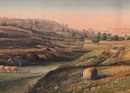 The Valley and Lower Pool of Gihon, Jerusalem (colour litho)