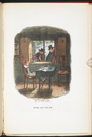 Monks and the Jew, from The Adventures of Oliver Twist ... With twenty-four illustrations by Cruikshank, 1911 (colour litho)