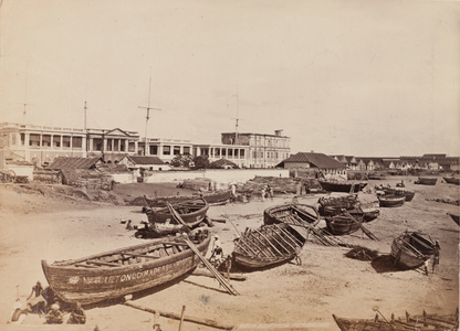 Boats on Madras Beach, 1885 (b/w photo)