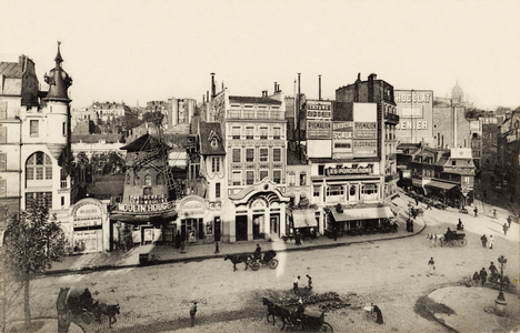 Place Blanche and the Moulin Rouge, Pigalle, Montmartre, Paris, 1900 (b/w photo)