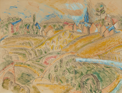 Cubist Landscape with Haystacks, 1913(pastel and gouache on paper)