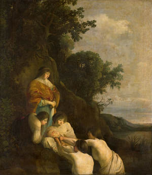 Pharaoh's Daughter Discovers Moses in the Rush Basket, c.1635-1638 (oil on canvas)