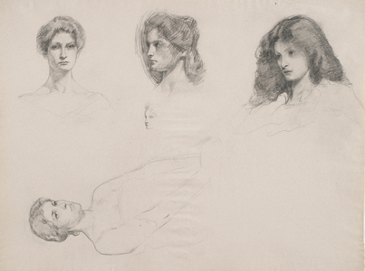 Sketch of female heads (pencil on paper)