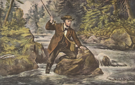 Brook Trout Fishing, pub. 1862, Currier & Ives (colour litho)