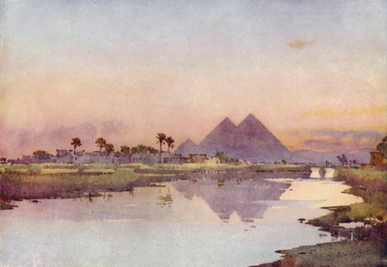 The Nile and the Pyramids (colour litho)
