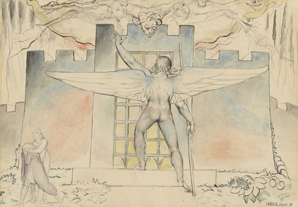 The angel at the gate of Dis, illustration to the 'Divine Comedy' by Dante Alighieri, 1824-27 (pen & ink with watercolour over pencil and chalk)