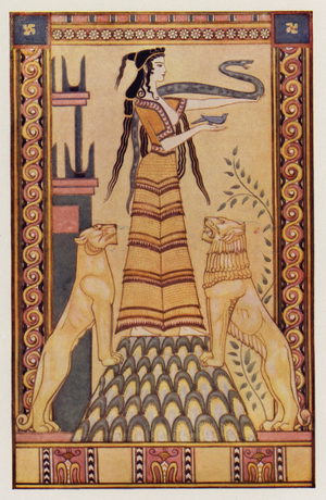 The Snake Goddess of Crete (colour litho)
