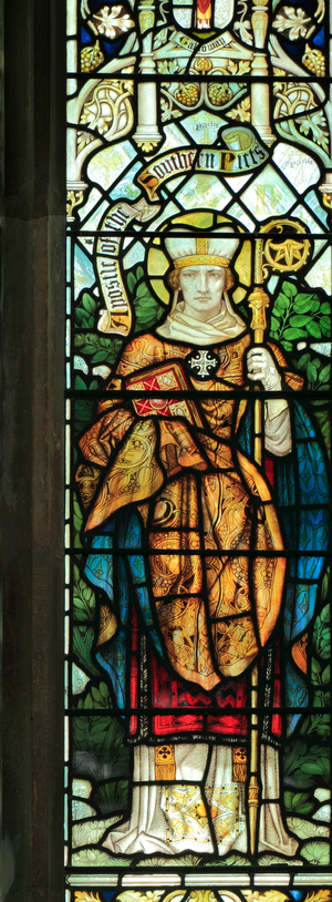 St. Ninian of Whithorn, Scotland, from St. Nicholas Church, Blakeney, Norfolk, 1900 (stained glass)