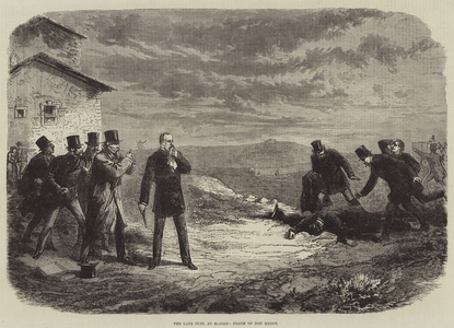 The late Duel at Madrid, Death of Don Henry (engraving)