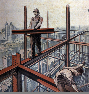 Building of a skyscraper in USA, 1924 (print)