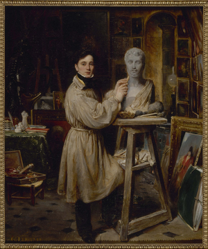 Jean-Pierre Dantan (1800-1869), in his studio, modeling a bust of Lépaulle, circa 1835 (oil on canvas)