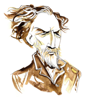 Robert Browning - caricature of English poet (1812-89)