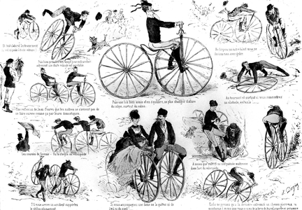 velocipedemania, lithography by Darjour at the time of the vogue for the Michaux bicycles in 1868-1869