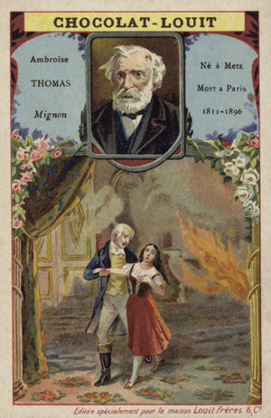 Ambroise Thomas, French composer, and a scene from his opera Mignon (chromolitho)