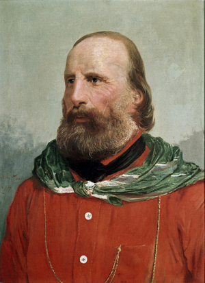 Portrait of Giuseppe Garibaldi in a red shirt (tempera)