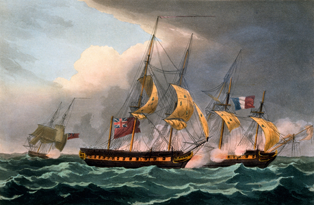 Capture of La Loire, October 18th 1798, from 'The Naval Achievements of Great Britain' by James Jenkins, engraved by Thomas Sutherland, published 1817 (hand-coloured aquatint)