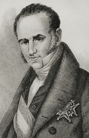 Juan Bautista Erro y Azpiroz (1773-1854) Spanish philologist, minister of Ferdinand VII and the pretender Don Carlos. Portrait 19th century (engraving)