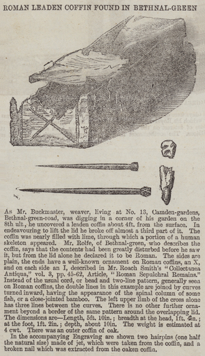 Roman Leaden Coffin found in Bethnal-Green (engraving)