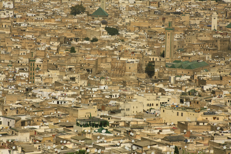 satellite television dishes all over the old medina of Fez, Morocco. 10-02-2006.  (photo)