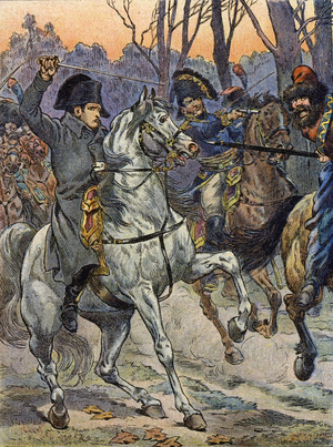 Napoleon put the sword in his hand (coloured engraving)