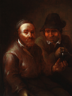 A Man holding a Goblet with a Man Smoking (oil on canvas)