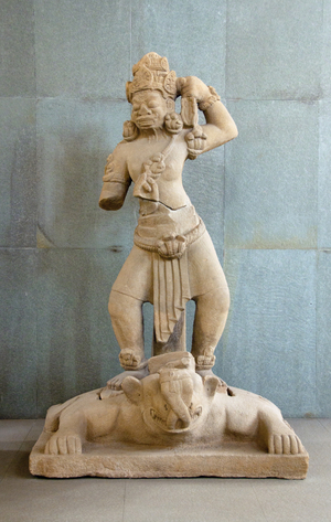 Vietnam: A sandstone Cham interpretation of Dvarapala, a door or gate guardian, 9th - 10th century, Cham Museum, Danang