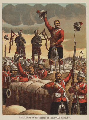 Highlanders in possession of Egyptian redoubt (colour litho)