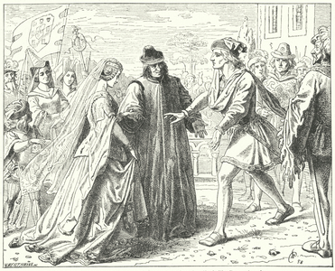The Holy Roman Emperor Frederick III meeting his fiancee, Eleanor of Portugal, at Siena, 1452 (engraving)