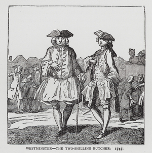 Westminster – the Two Shilling Butcher, satire on the 1747 general election depicting Lord Trentham, candidate for the constituency of Westminster, and his supporter, the Duke of Cumberland, 1747 (engraving)