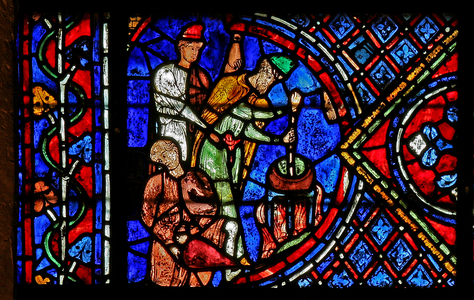 Magicians prepare a potion (w29a) (stained glass)