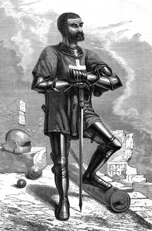 A Knight Hospitaller (also known as Knights of Rhodes, Knights of Malta, Cavaliers of Malta, and the Order of St. John of Jerusalem) at middle ages, engraving