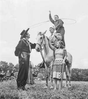 The club of the lasso, October 1951 : Armand Mestral Maurice Baquet and Doryse Marmier (b/w photo)