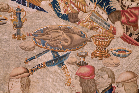 Flemis tapestry. Series The History of Thebe (De geschiedenis van Thebe-La Historia de Tebas): Tidio and Polyneses (Tideus en Polineikes, Tidio y Polineces). Ca 1490-1500. Detail.