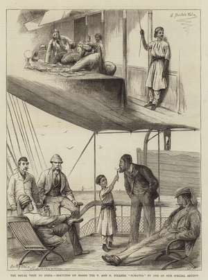 The Royal Visit to India, Sketches on Board the P and O Steamer "Sumatra" (engraving)