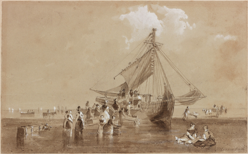 On the Beach at Redcar (bodycolour on paper)